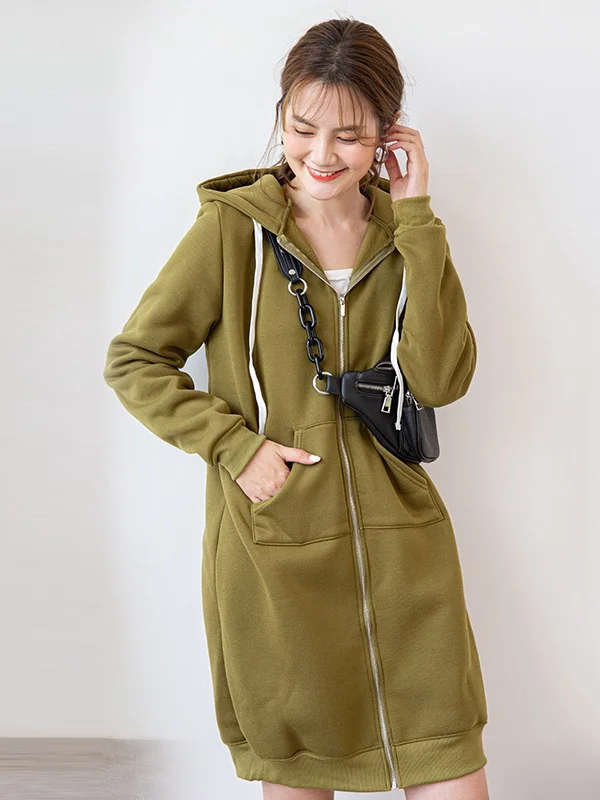 Casual Roomy 4 Colors Zipper Hooded Long Sleeves Outwear
