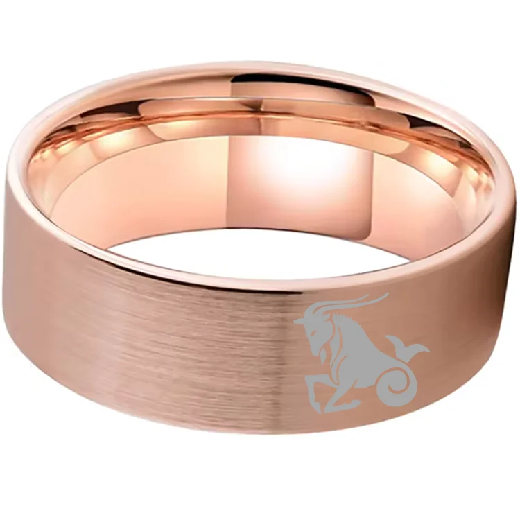 Men Women Rose Gold Capricorn Tungsten Carbide Rings Couple Wedding Bands Flat Comfort Fit 4MM 6MM 8MM Width