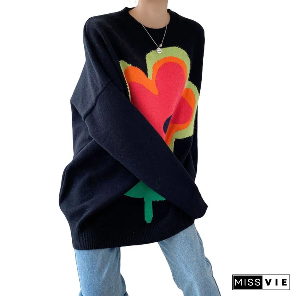 Womens sweaters Winter long sleeve flower sweater Oversized pullover tops Casual