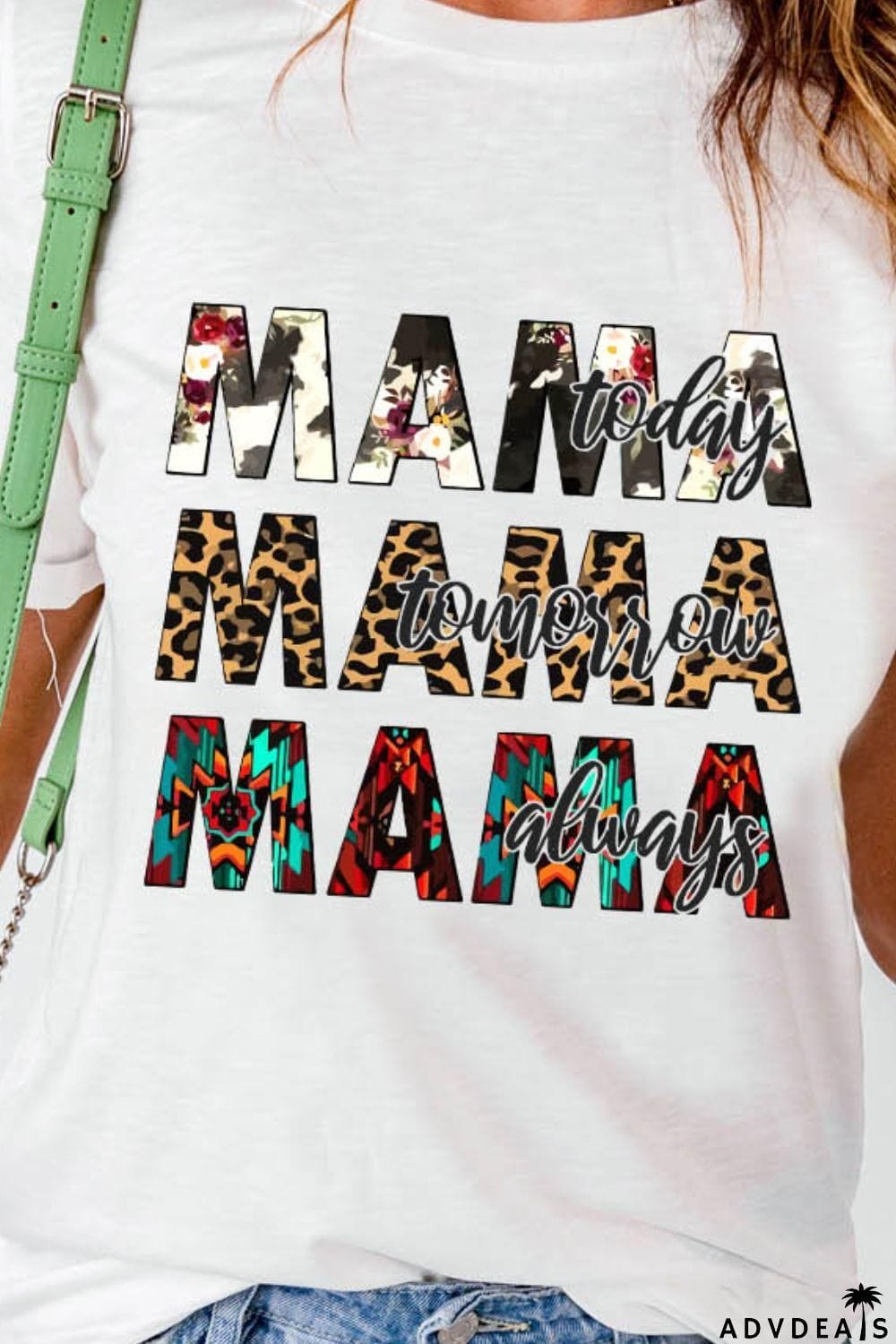 MAMA Graphic Cuffed Round Neck Tee Shirt