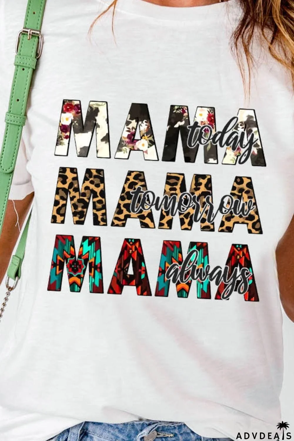 MAMA Graphic Cuffed Round Neck Tee Shirt