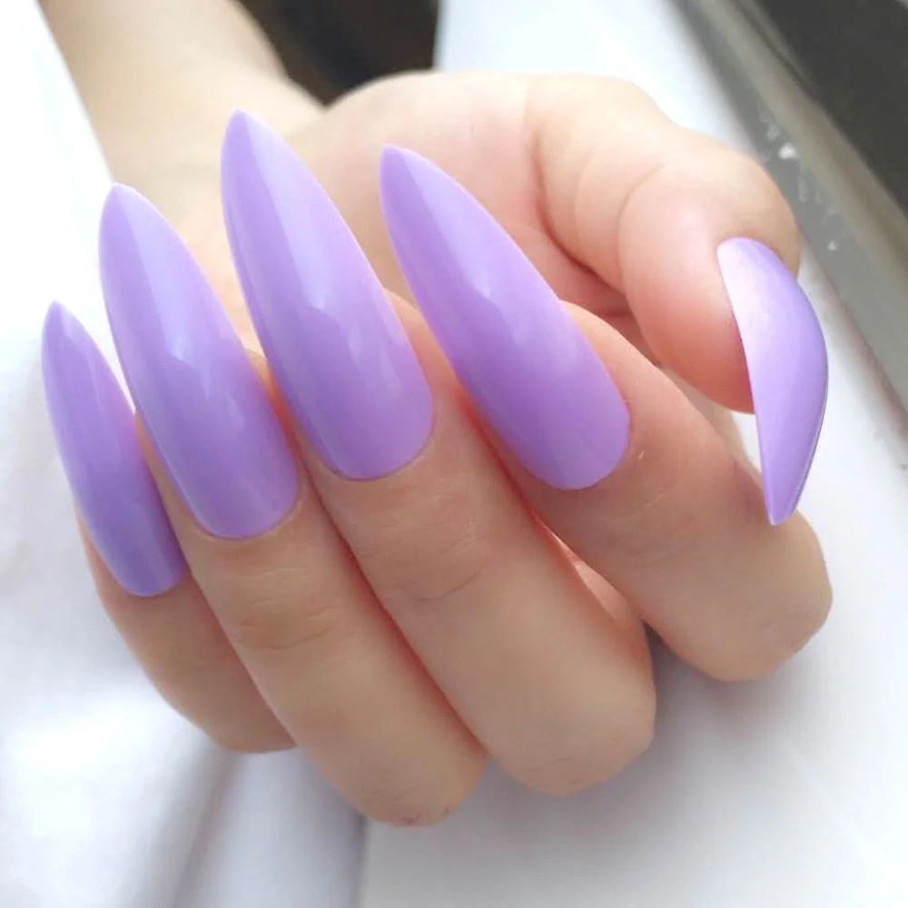 5 Sets Bright Yellow Artificial False Nail Long Stiletto Fake Fingernails For Design DIY Full Cover Salon Tips Manicure Tools-Nail Inspo