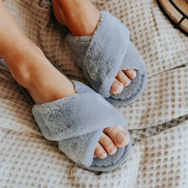 Thick Winter Women House Slippers Faux Fur Fashion Warm Shoes Woman Slip on Flats Female Slides Leopard Cozy Home Furry Slippers