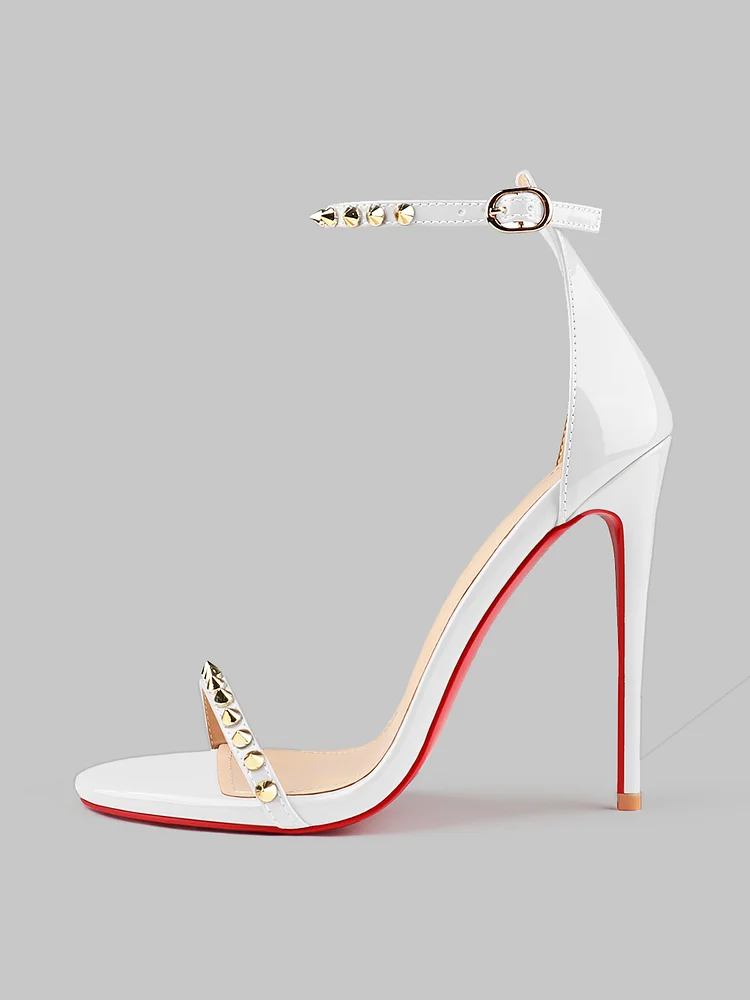100mm/120mm Women's  Patent Fashion Rivet Pumps Open Toe Sandals Stiletto Red Bottom High Heels Ankle Strap  Shoes