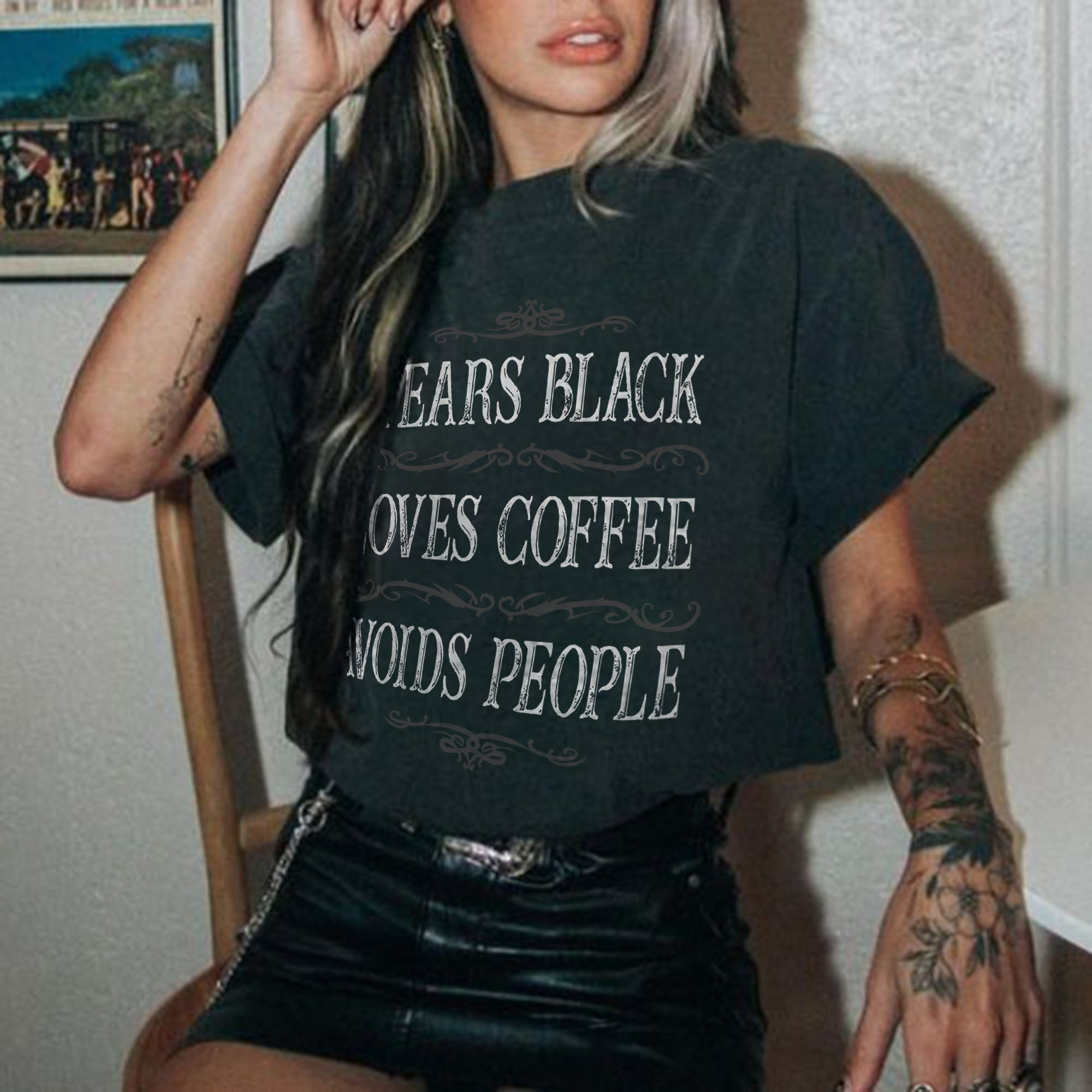Wears Black Loves Coffee Avoids People T-shirt - Geckodars