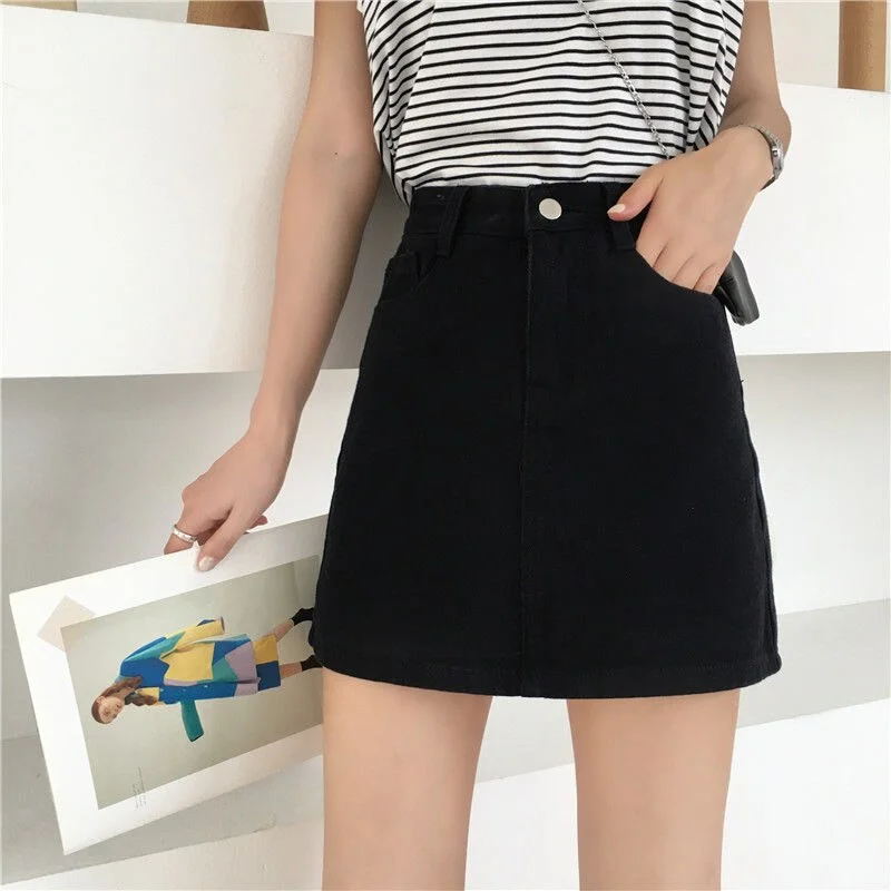 Skirts Denim High-waist Solid A-line Vintage Korean-style Womens Elegant Hip-skirt Leisure All-match Slim Fashion Summer Chic