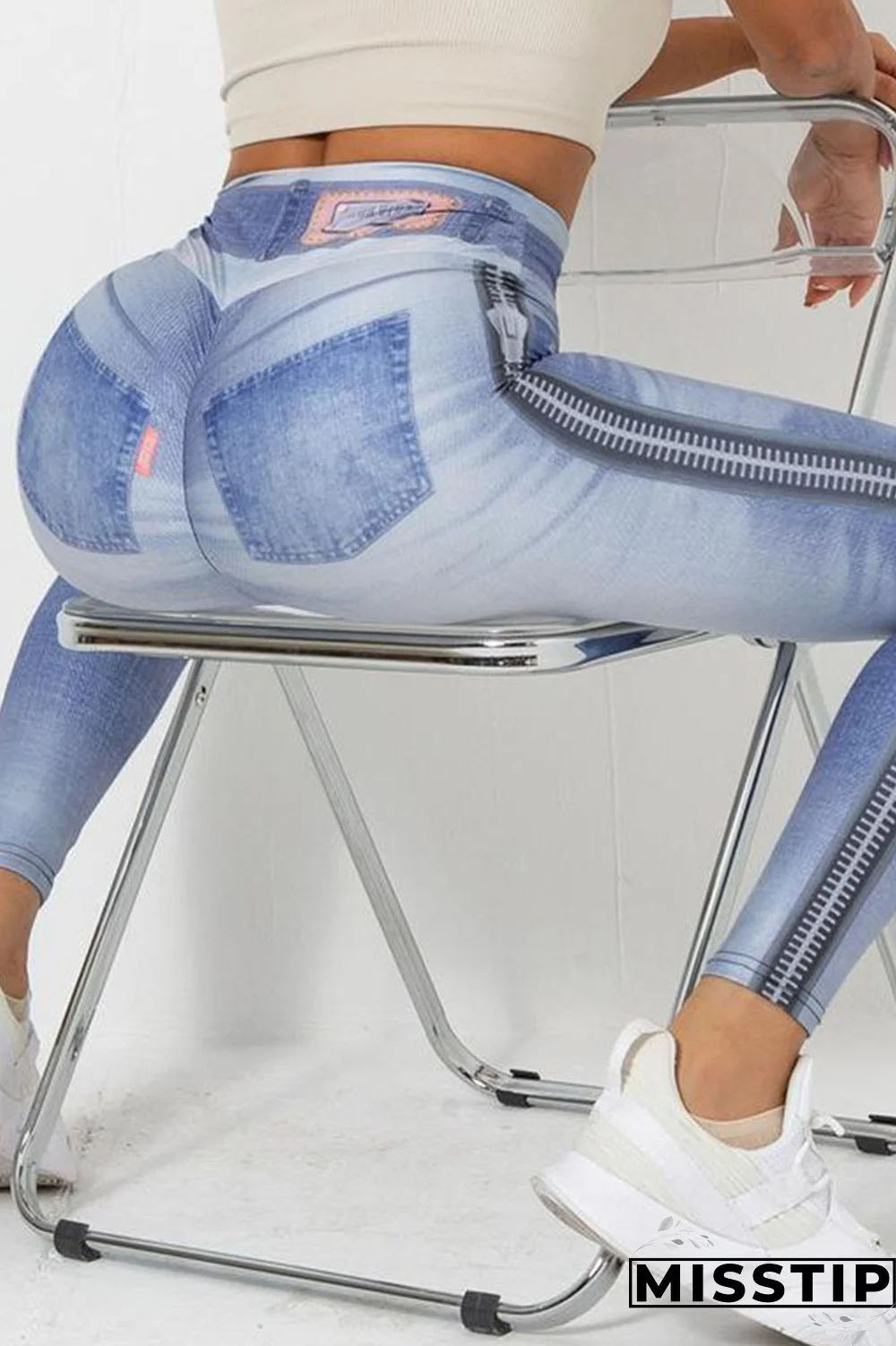 Blue Sportswear Print Patchwork