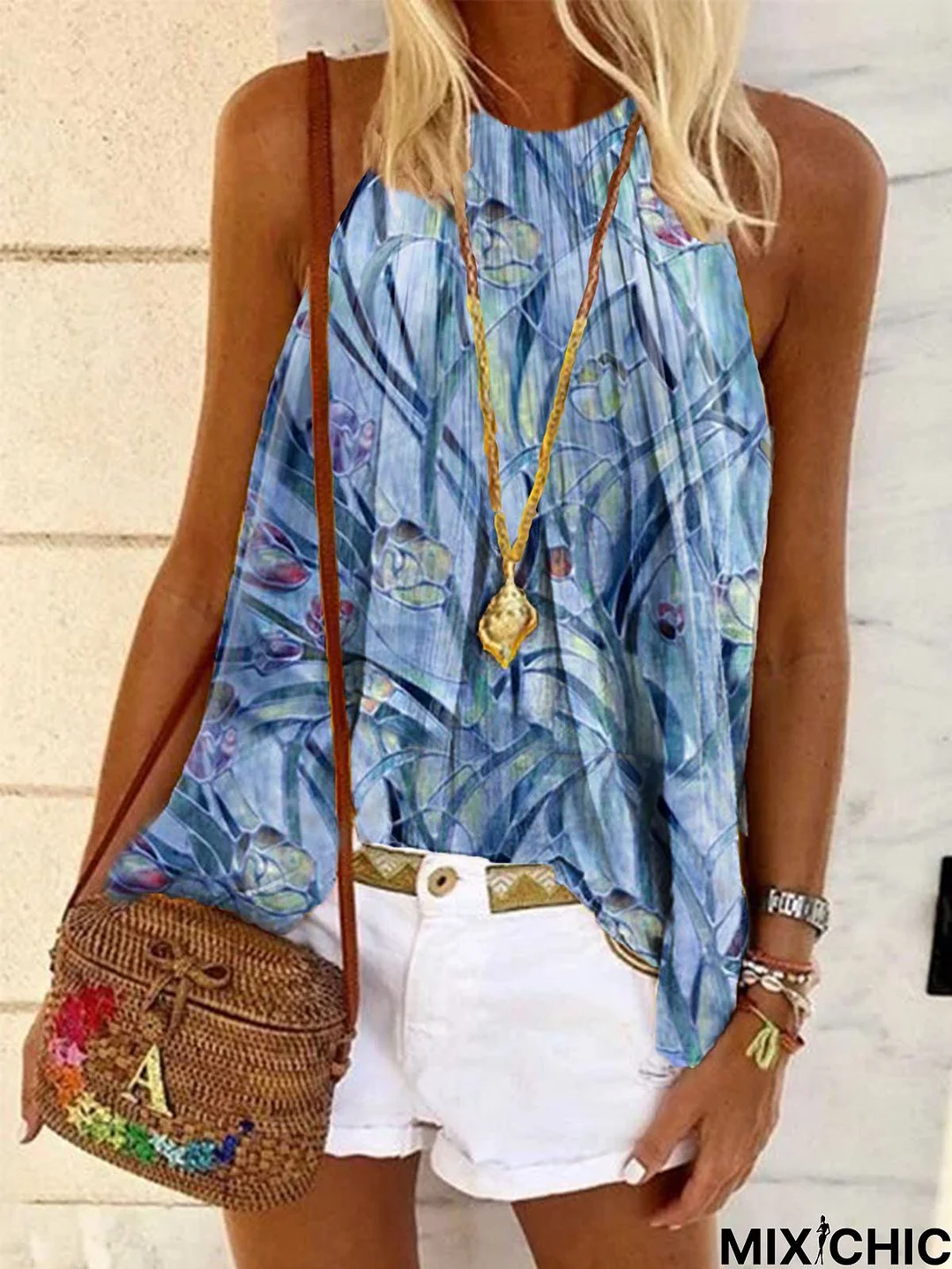 Sleeveless Halter Casual Chiffon Tops