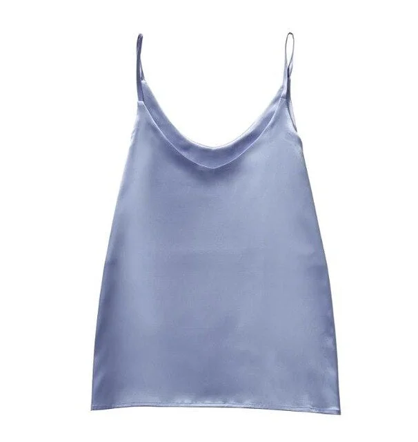 2021 Summer Solid Sleeveless Crop  Casual Camis Tank Tops Ladies V-Neck  Female Vest  Women Imitation Silk Blouses