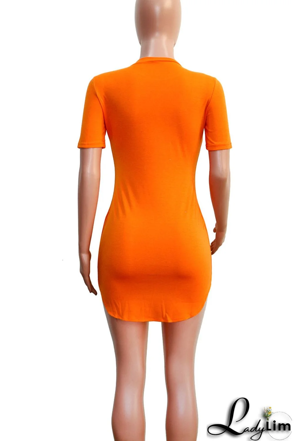 Tangerine Red Casual Print Patchwork O Neck One Step Skirt Dresses