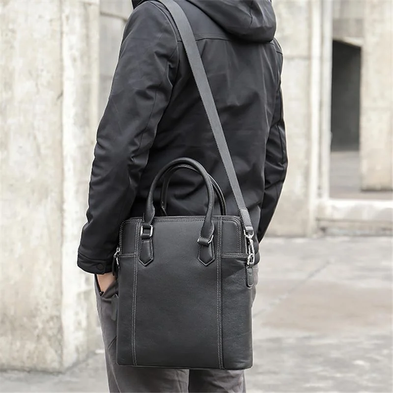 Mens Classic  Business 14 Inch Laptop Briefcase Leather Shoulder Packs