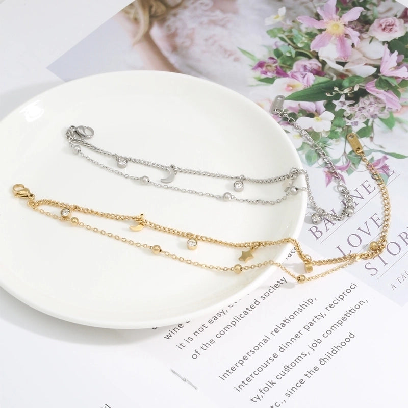 Minimalist Commute Star Moon 304 Stainless Steel 18K Gold Plated Zircon Bracelets In Bulk