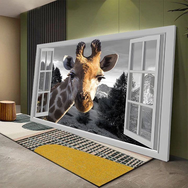 Giraffe Windows Canvas Wall Art