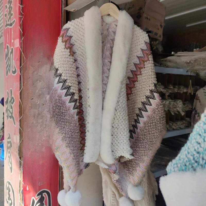 Women’s Minimalist Classic Style Color Block Knit Patchwork Shawl