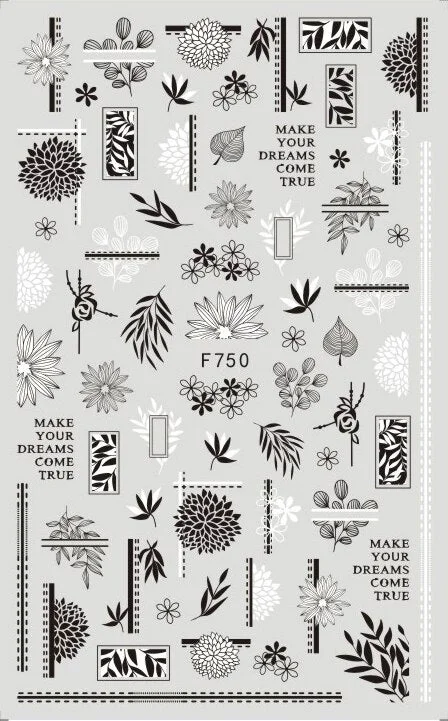 1PC Black Rose Flower Leaves 3D Nail Stickers Colorful Lines Waves Alphabet Sticker Slider Nail Art Decoration For Manicuring