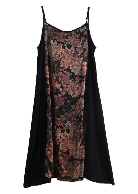 Style Black Patchwork Print A Line Camisole Sundress