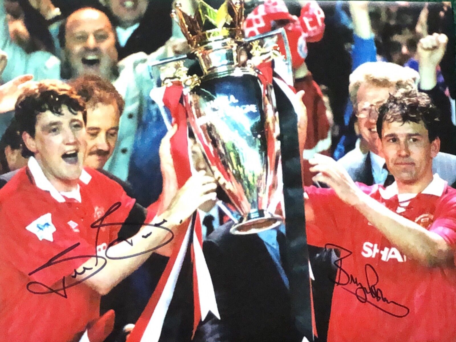 STEVE BRUCE & BRYAN ROBSON DUAL SIGNED 16x12 MANCHESTER UNITED Photo Poster painting COA & PROOF