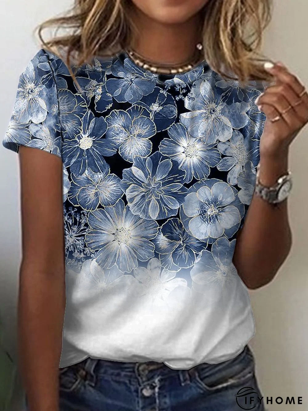 Floral Jersey Casual Loose T-Shirt | IFYHOME