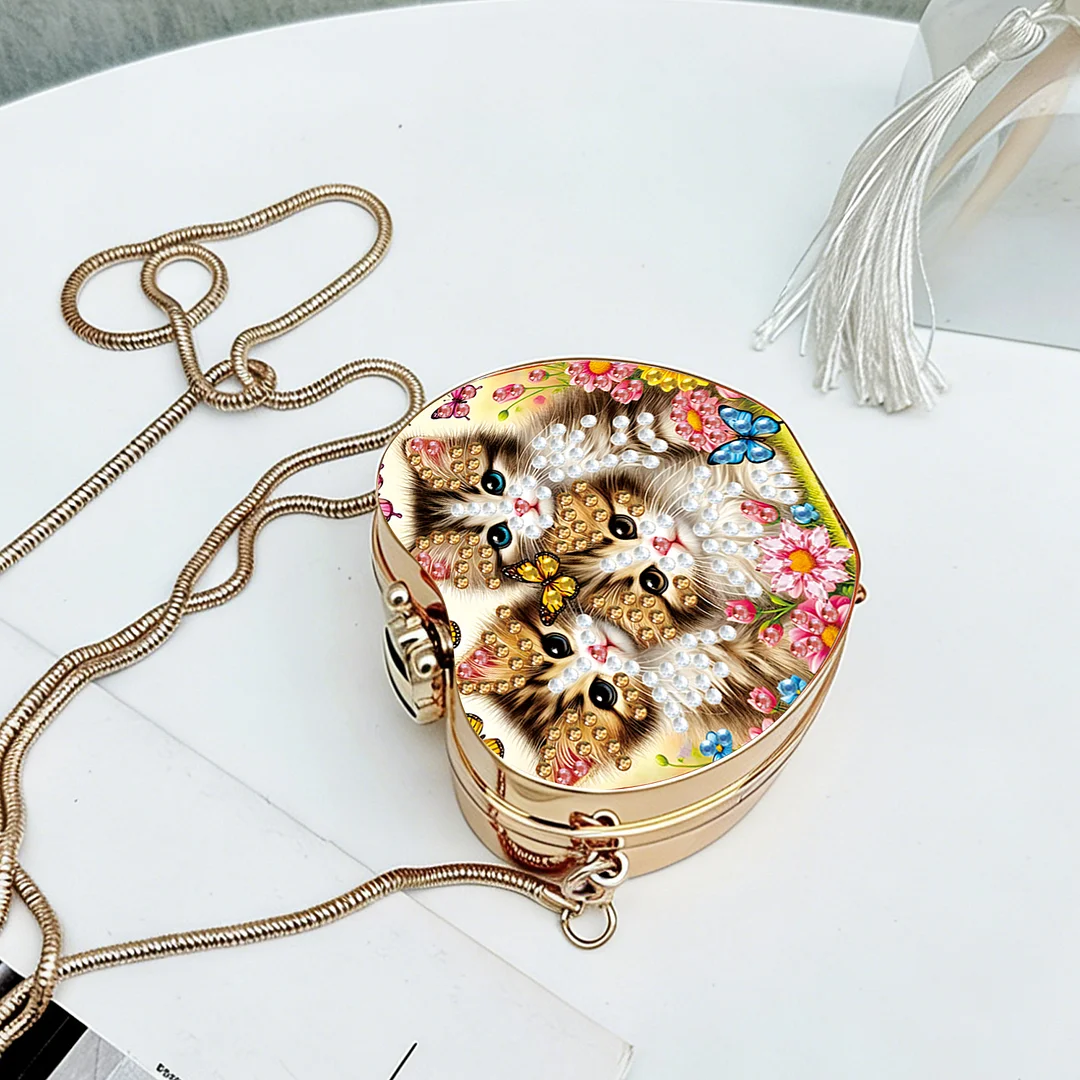 Cats B DIY Acrylic Love Diamond Art Painting Card Case Wallet with Chain Small Diamond Painting Crossbody Bag for Adults Women Girls Gift