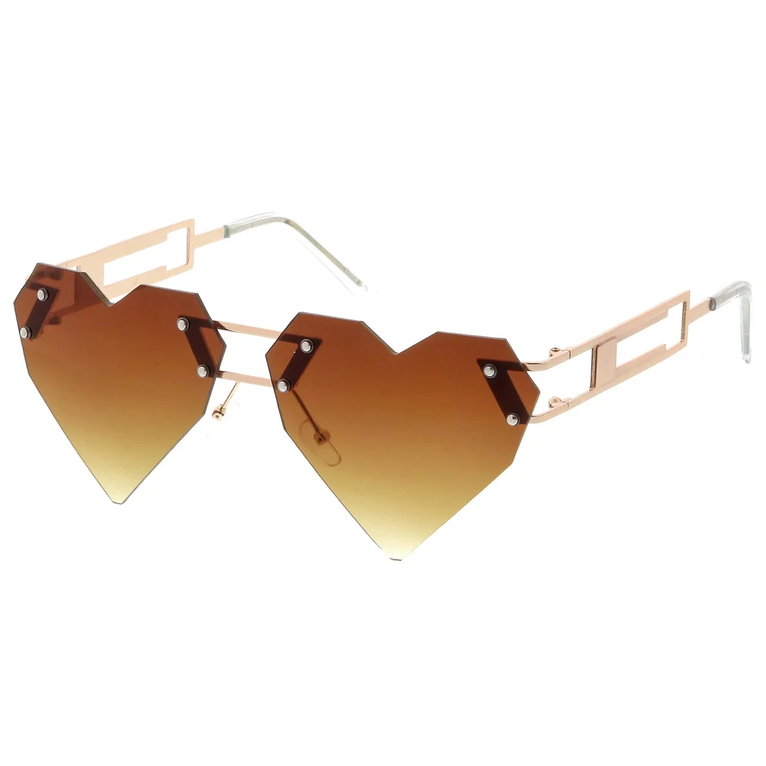 Oversize Laser Cut Heart glasses With Metal Arms Rivet Tinted Lens 60mm