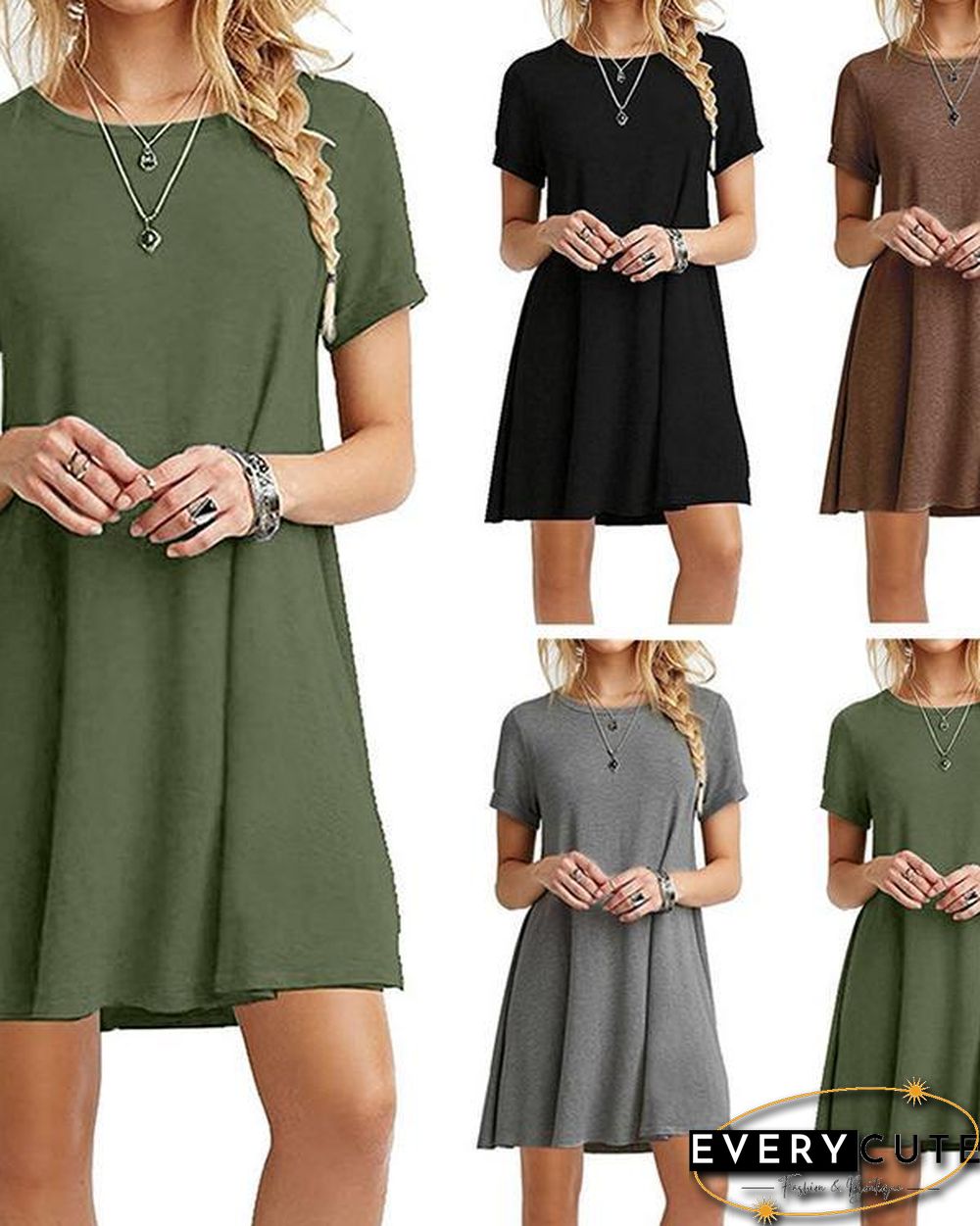 Women's Casual Short Sleeve Multicolor Loose T-Shirt Dress