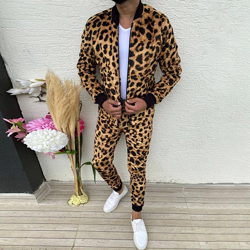Round Neck Leopard Print Jacket And Pants