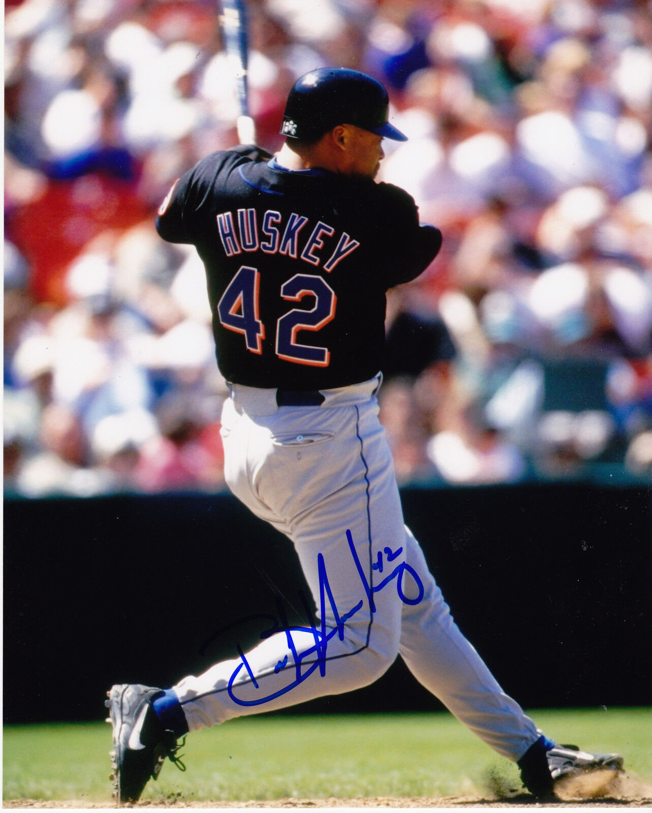 BUTCH HUSKEY NEW YORK METS ACTION SIGNED 8x10