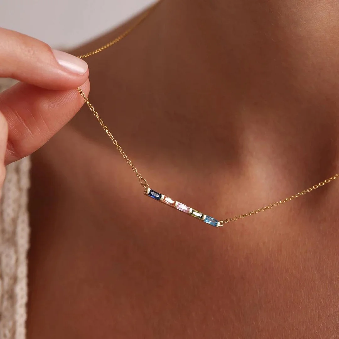 Baguette Family Birthstone Necklace