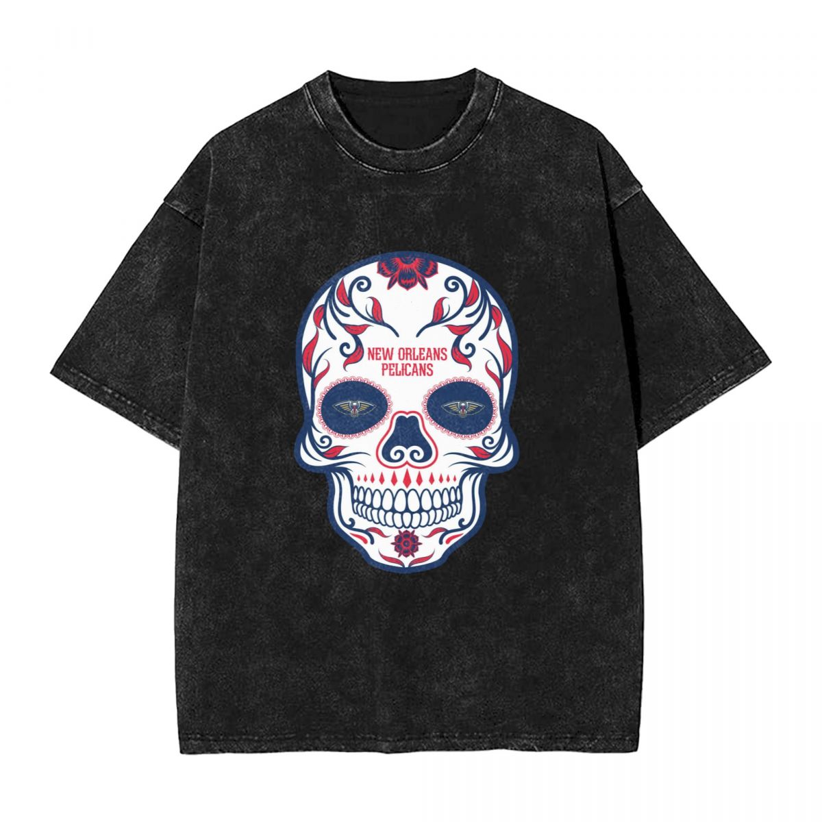 New Orleans Pelicans Skull Washed Oversized Vintage Men's T-Shirt