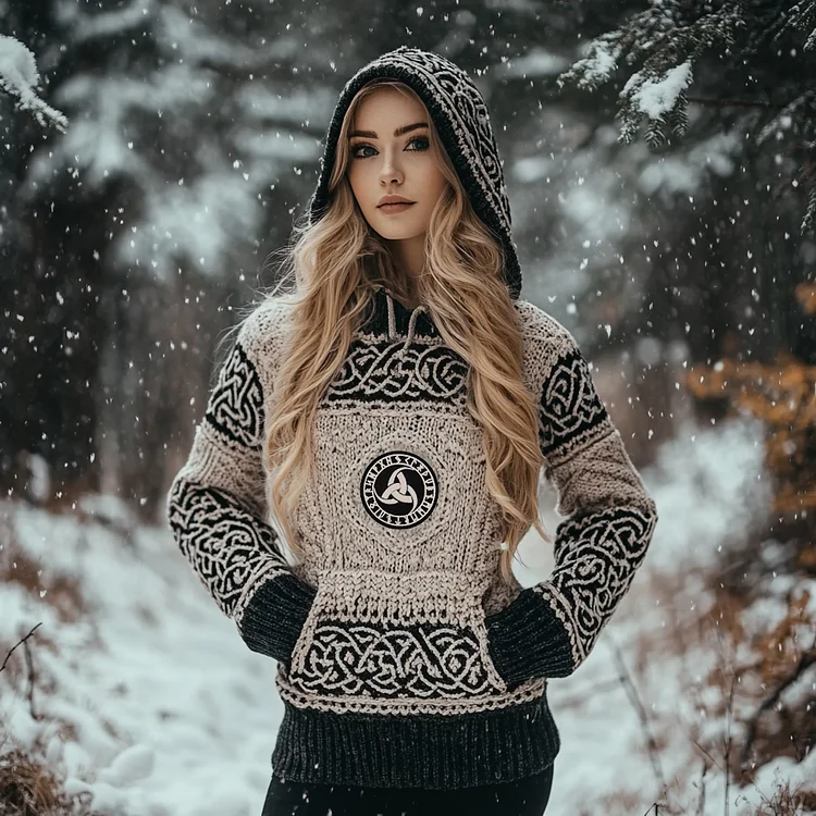 Women's Viking Totem Celtic Knot Vintage Pocket Hooded Sweater