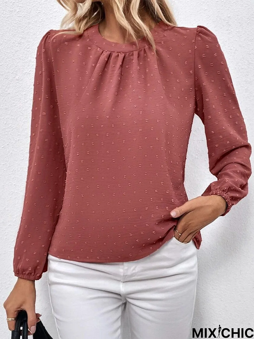 Plain Long Sleeve Crew Neck Casual Top