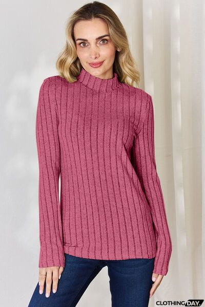 Basic Bae Full Size Ribbed Mock Neck Long Sleeve T-Shirt