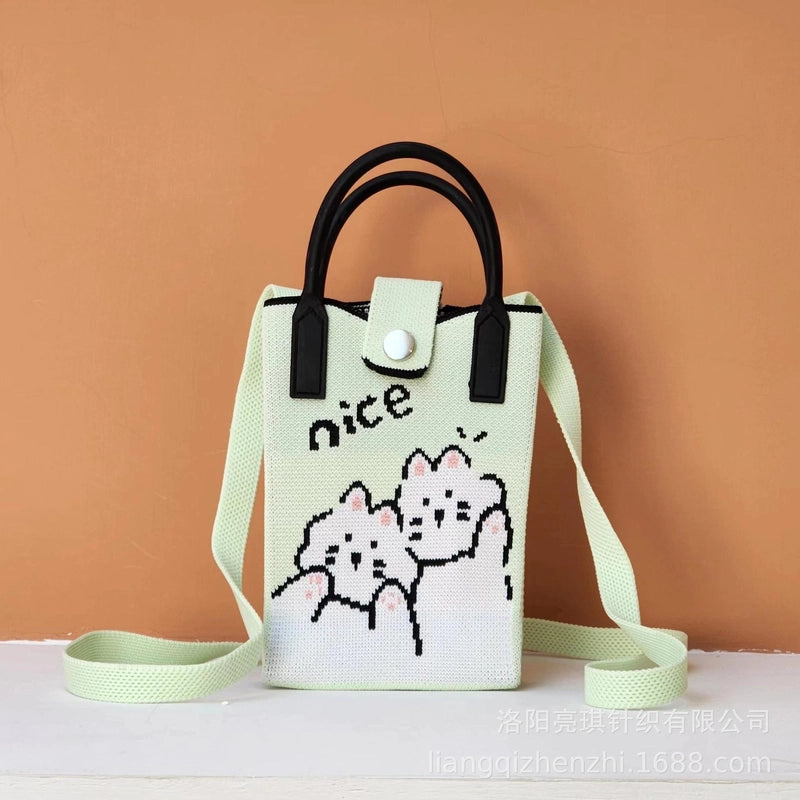 Women’s Polyester Cartoon Cute Square Hidden Buckle Shoulder Bag Handbag Crossbody Bag