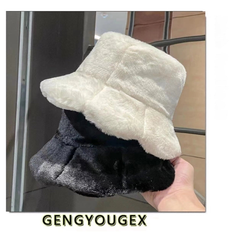 New Autumn And Winter Fleece-lined Imitation Rabbit Fur Fisherman Hat Girl Sweet Cute Warm Cold-proof Hat Lotus
