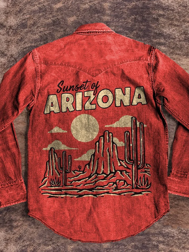 Red Sunset of ARIZONA Vintage Print Casual Shirt