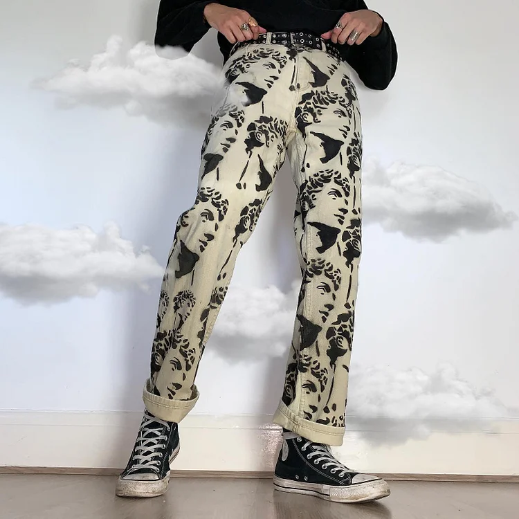 Retro pattern loose trousers