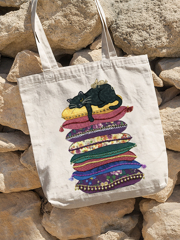 Funny Cat Embroidery Pattern Casual Canvas Bag wearshes