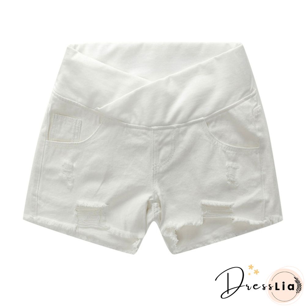 Pregnant Women's Ripped Hole Loose Denim Maternity Shorts Summer Casual Belly Clothes