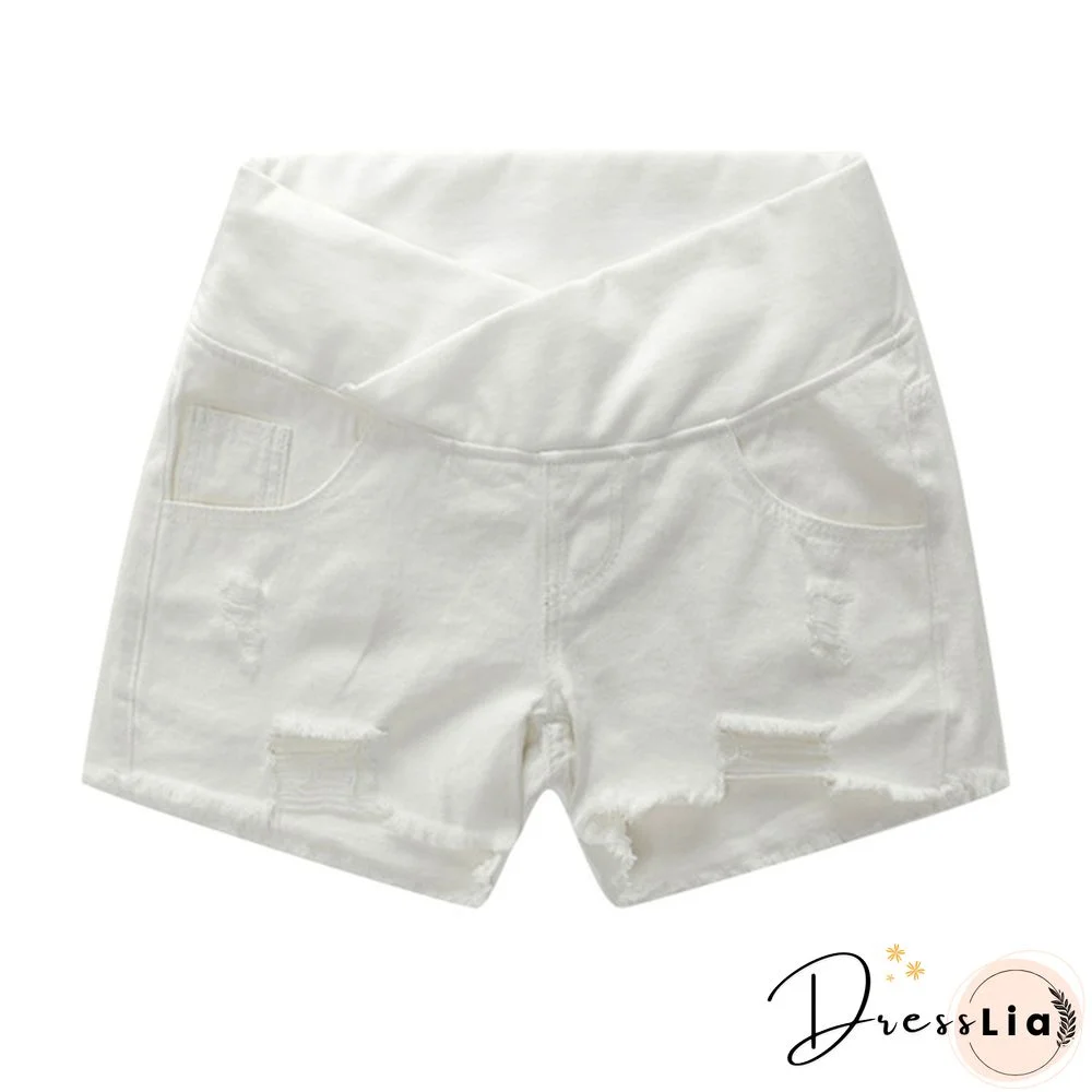 Pregnant Women's Ripped Hole Loose Denim Maternity Shorts Summer Casual Belly Clothes
