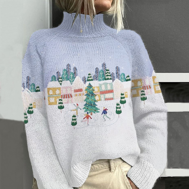 Comstylish Women's Christmas Tree Skater Turtleneck Sweater