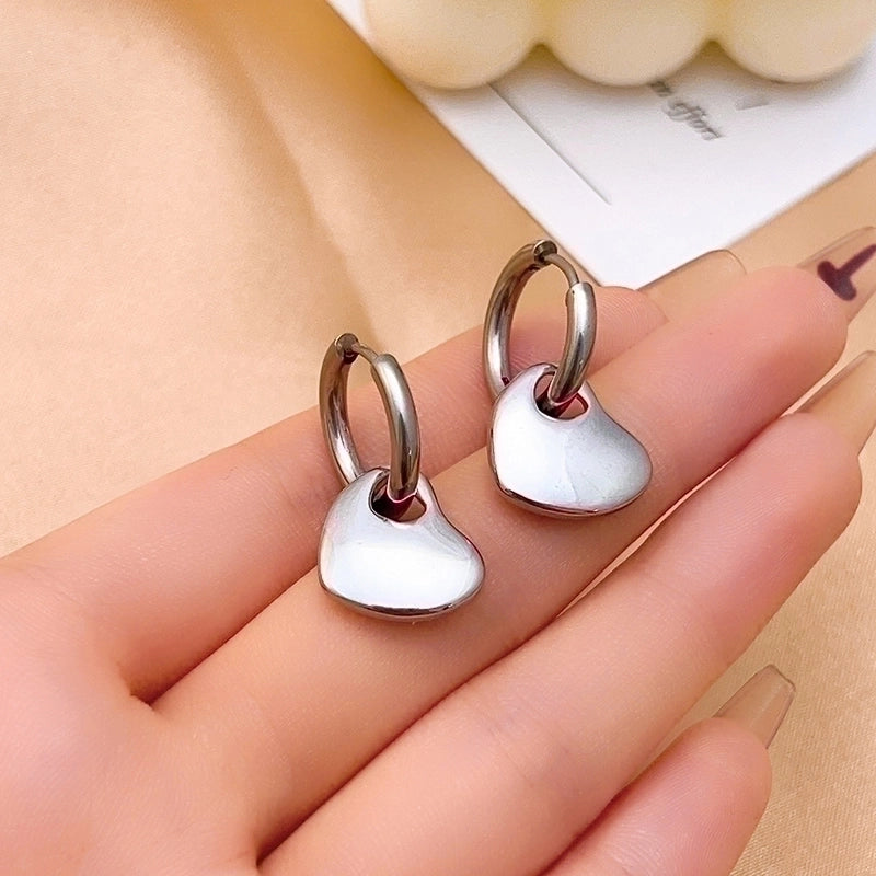 1 Pair Hip-Hop Vintage Style Heart Shape Polishing Plating 304 Stainless Steel Gold Plated Silver Plated Drop Earrings