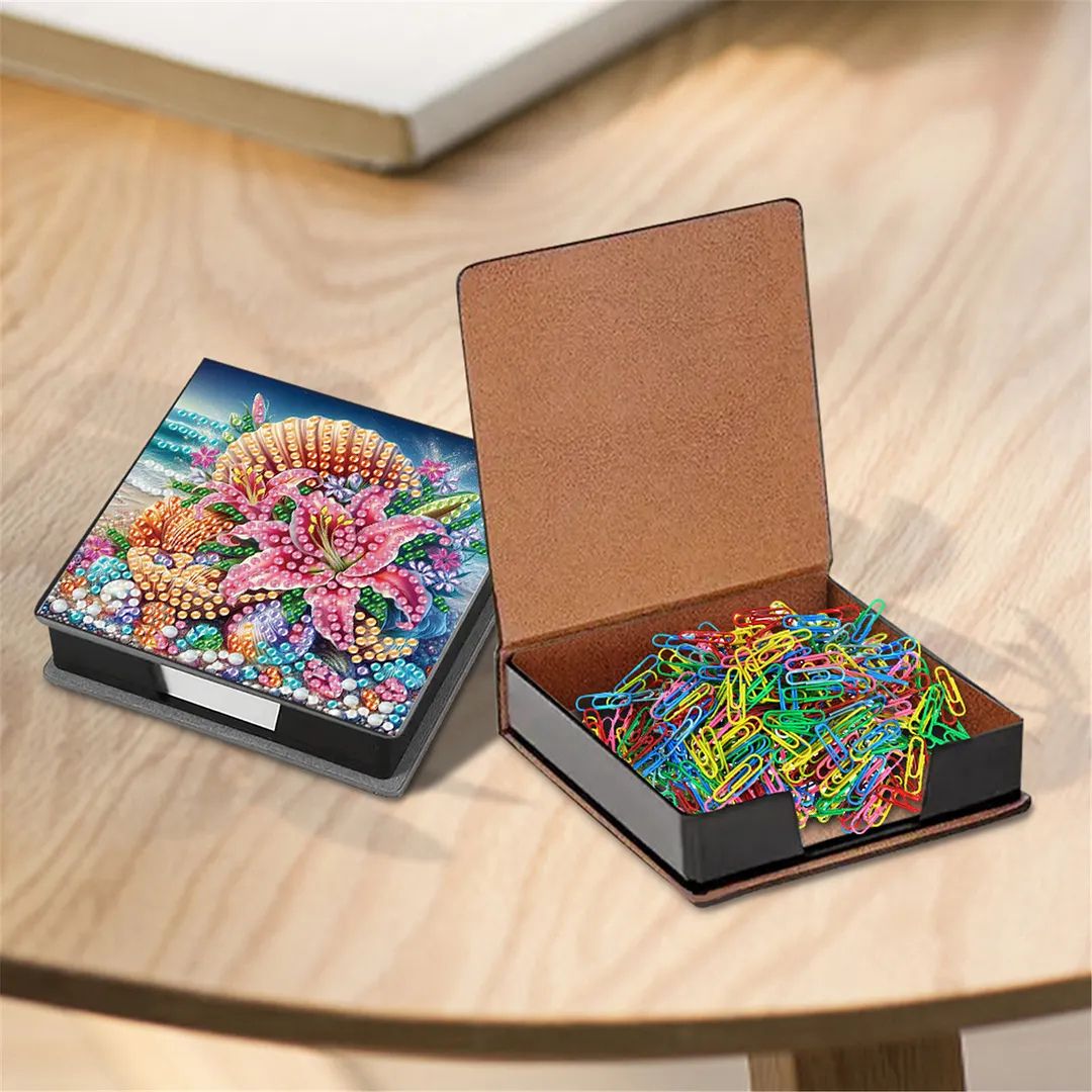 5D Flower DIY PU Diamond Painting Notecard Box with 160 Sheets Paper Note Holder