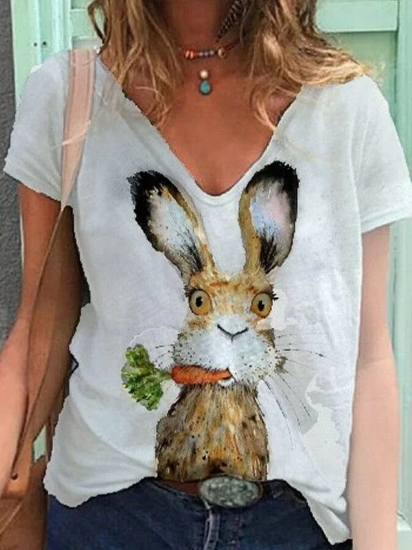 Easter Cute Rabbit Print Casual T-Shirt
