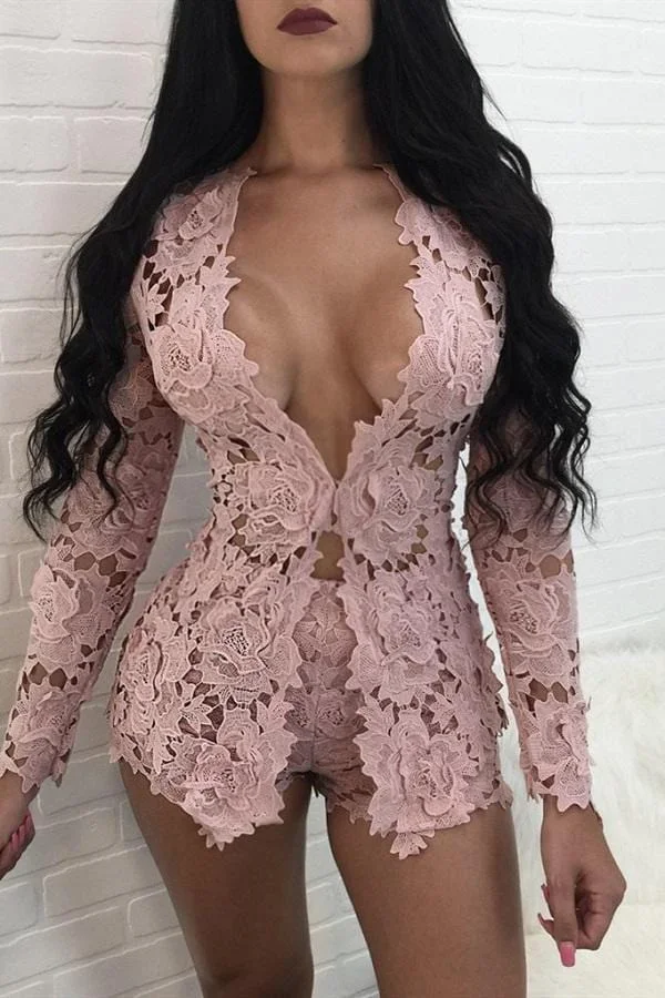 Sexy Long Sleeve Lace Suit
