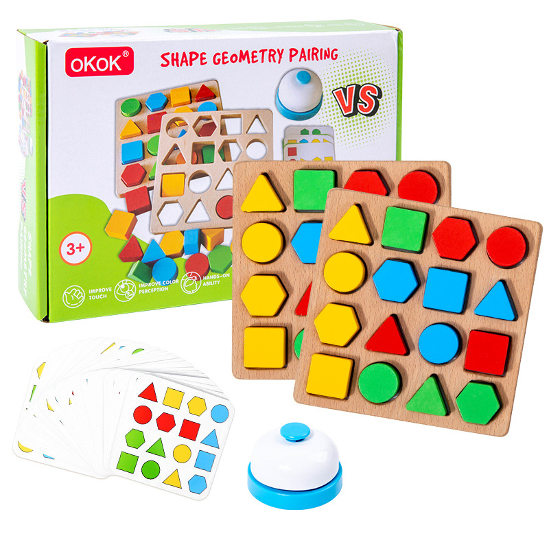 ألعاب خشبية تعليمية للأطفال على شكل هندسي وألوان مطابقة لألغاز الطفل مونتيسوري ألعاب تعليمية للأطفال لعبة معركة تفاعلية  halantoys