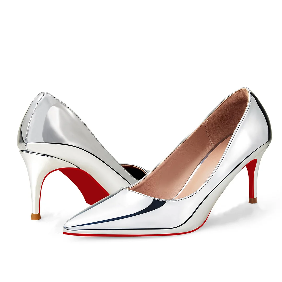 60mm Pointed Toe Red Bottom Kitten Heels Daily Matte Pumps for Women-MERUMOTE