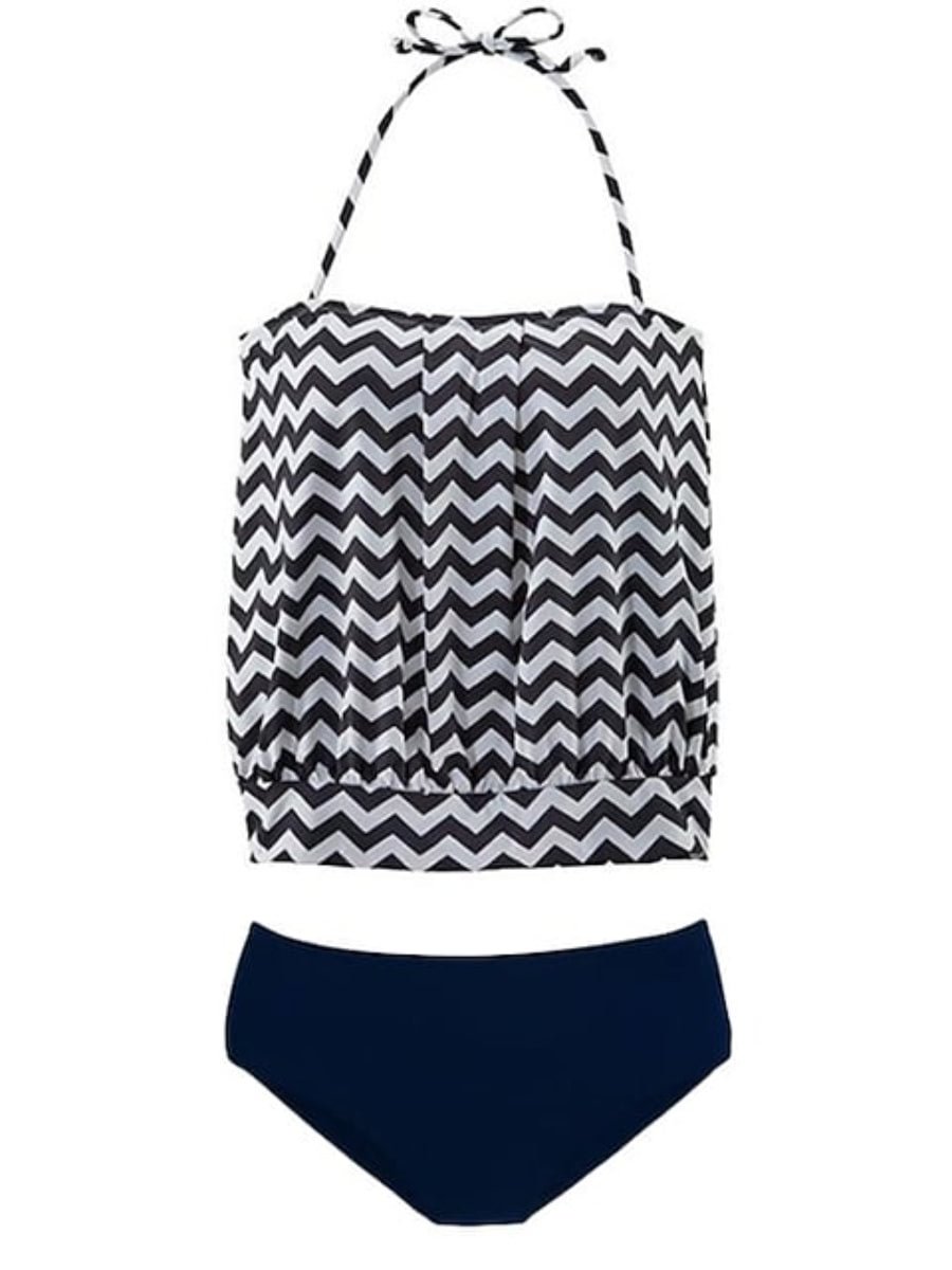 Women's Swimwear Slim Tankini Print Color Block Halter Two Piece Swimsuit