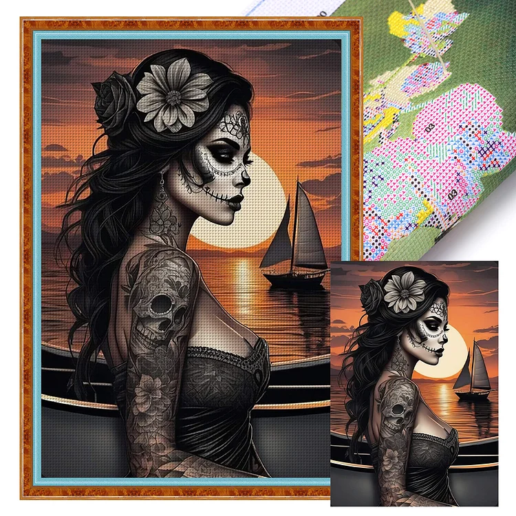【Huacan Brand】Skeleton Woman At Sunset 11CT Stamped Cross Stitch 40*60CM