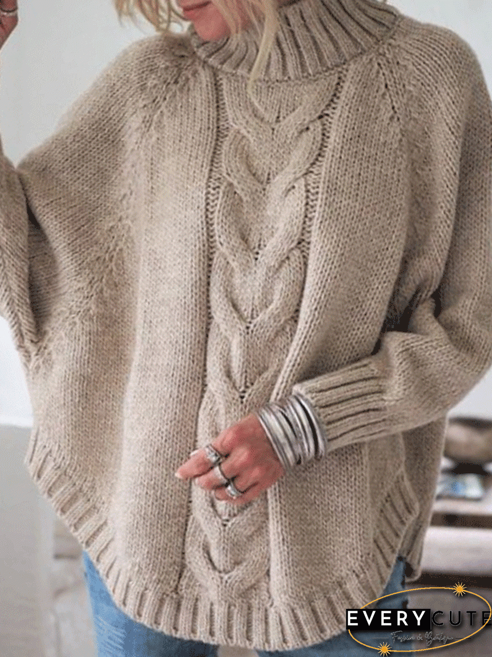 Women'S Sweaters Loose High Neck Long Sleeve Sweater