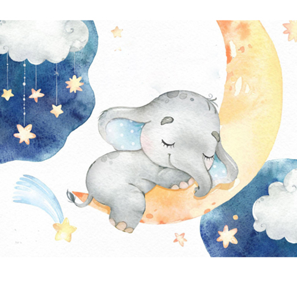 

40*30CM - Round Drill Diamond Painting - Elephant on Moon, 501 Original